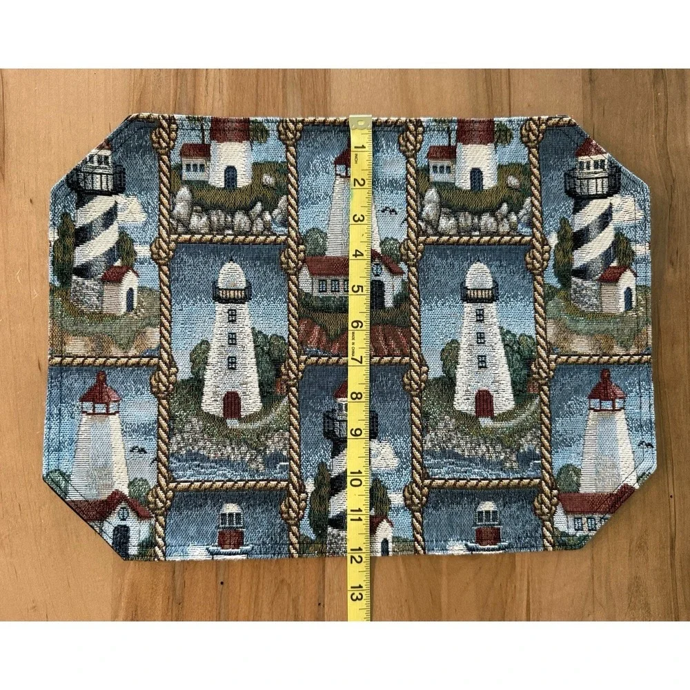 6‎ Vintage Tapestry Lighthouse Nautical Placemats Ocean Beach Theme Preowned